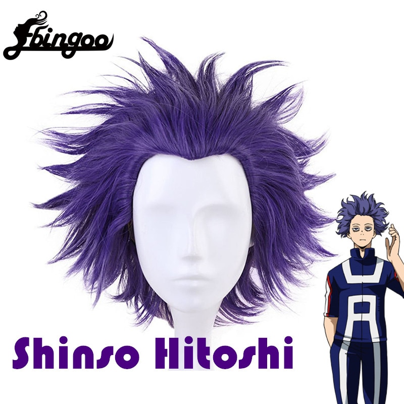 [Ebingoo   ī ż  ż  ڽ ǻ My Hero Academia Short Purple Wigs Synthetic